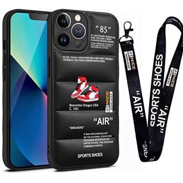 Imagem de Capa para iPhone 15, capa acolchoada para telefone de marca de sapatos esportivos legais Puffy Cove, tênis vermelho legal em branco ou preto capa macia de silicone macio à prova de choque para iPhone 15-preto