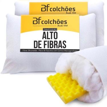 Imagem de Kit 2 Travesseiro Alto de Fibra Siliconada + Placa de Espuma Soft Mass