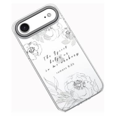 Imagem de Frepstudio Compatível com iPhone 17 Air, capa protetora de proteção de câmera para meninas e mulheres, versículo bíblico simples Liney Roses inspiradoras citações escrituras romanos 8:26 capa