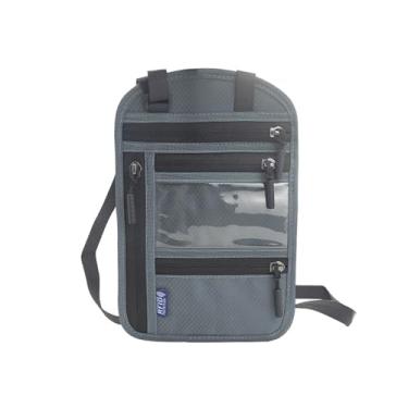 Imagem de QIXCOZTI Bolsa de pescoço de viagem com bloqueio de RFID, confortável, porta-passaporte, antifurto, unissex, alça ajustável, essencial de viagem, Cinza claro, Colar