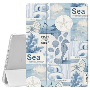 Imagem de VibrantFruitique Capa de colagem retrô para iPad Air de 11 polegadas, M3 (2025)/M2(2024), iPad Air 5ª (2022)/4ª geração (2020) 11 polegadas, capa protetora azul do mar, porta-lápis, traseira