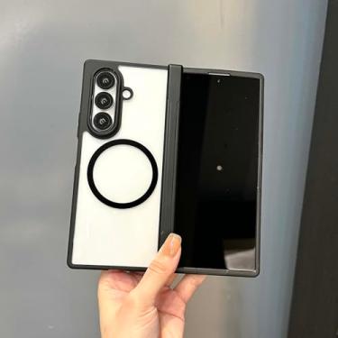 Imagem de ioiFour Capa para Samsung Galaxy Z Fold 5 com proteção de dobradiça, capa rígida preta fosca leve e premium simples (transparente e magnética)