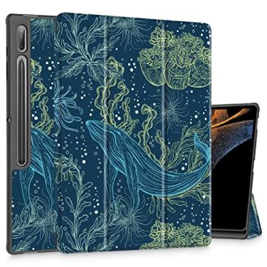 Imagem de Tuiklol Capa para tablet Samsung Tab S10 Ultra (versão 2024) / Tab S9 Ultra 14,6 polegadas (versão 2023), suporte para lápis embutido, capa rígida fina com três dobras, suporte para despertar/hibernar