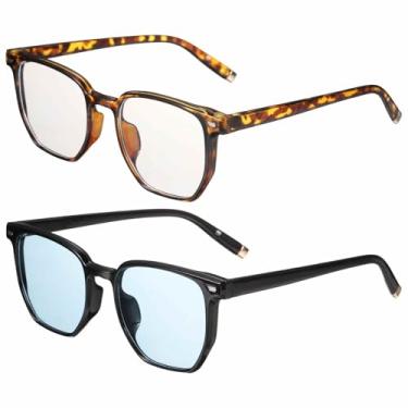 Imagem de HARFINGTON 2 peças de óculos de sol para mulheres e homens, óculos de sol quadrados modernos de policarbonato para dirigir, fazer compras e tirar fotos, transparente e azul