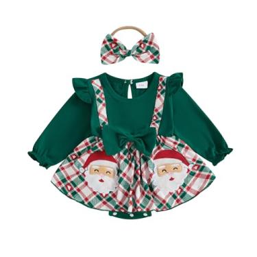 Imagem de Ledy Champswiin Roupas de Natal para bebês recém-nascidas, macaquinho, manga com babados, macacão com faixa de cabeça (Papai Noel verde, 12 a 18 meses)