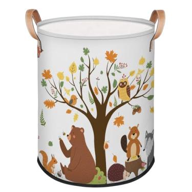 Imagem de Lindo cesto de roupa suja para bebês – Cesta de roupa grande dobrável infantil com alça para animais da floresta, organizador de roupas, caixa de armazenamento de brinquedos para meninos e meninas