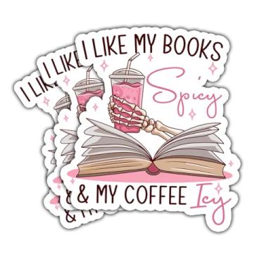 Imagem de (3 peças) Adesivo I Like My Books Spicy and My Coffee ICY, adesivo de livro picante para Kindle, decalques de carro de café gelado, adesivos de leitura, adesivos de vinil à prova d'água para livros