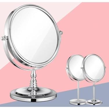 Imagem de Espelho de Mesa Maquiagem Dupla Face 360 Graus Ampliação 2X Design Rotacional Portátil