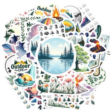 Imagem de 70 peças, natureza, selvagem, aventura, acampamento, viagem, adesivos de paisagem, decalques de graffiti retrô para celular, laptop, scrapbook, bicicleta, laptop, bagagem, álbum de recortes, adesivo