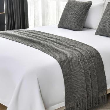 Imagem de Cama Runner Cachecol Colchas Camas Corredores Cama King Size Tricô Cobertor Sofá Cobertor com Borla Cor Sólida Lenço Proteção Casa Hotel Decorativo Cama Manta Cinza 1||65 x 180 cm (Cama de 1,2 m)