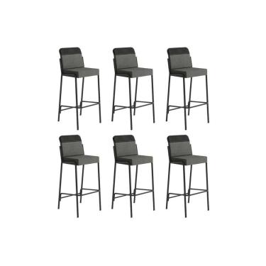 Imagem de Banqueta De Cozinha Duo 1753 Kit 6 Un Preto-linho Grafite-courano Preto - Carraro