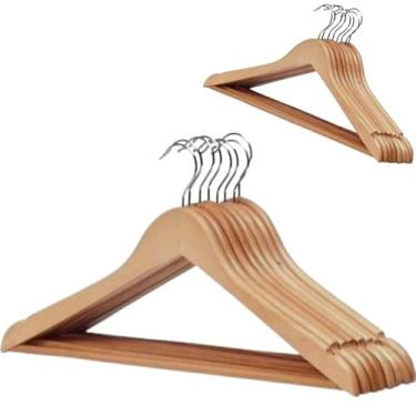Imagem de Cabides de Madeira Premium, Conjunto com 30 Peças, Gancho Giratório, 44x23cm, para Roupas, Camisas e Calças, Acabamento Natural