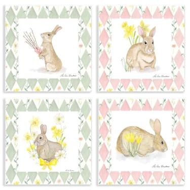 Imagem de Stupell Industries Conjunto de arte de placa de parede Spring Bunnies on Argyle de 4 peças, design de Lee Ann Sanders, 12 x 12