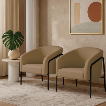 Imagem de Poltrona Sala Industrial Alta Preto Kit 2 Stella Suede Marrom Rato D03 - D'rossi