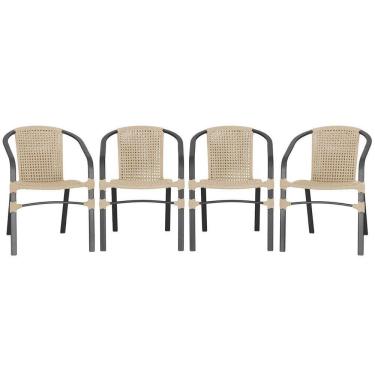 Imagem de 04 Cadeiras Floripa Alumínio Pintura Preta Trama Original Rami