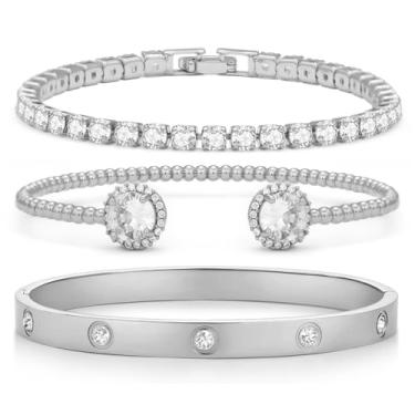 Imagem de Arthur Liu Conjunto de pulseiras femininas de ouro e prata 14K com zircônia cúbica para presente moderno, One Size, Aço inoxidável, cobre, Zircônia cúbica