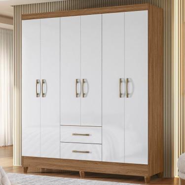 Imagem de Guarda Roupa Casal Panama 6p 153 Cm Naturale Branco Moval