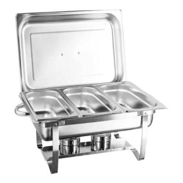Imagem de Rechaud Retangular Inox 3 Cubas Gn 9 Litros E Tampa Removível Para Res