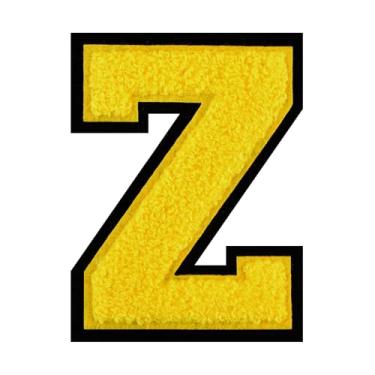 Imagem de 1 PÇ Patch de letra de chenille amarelo de 11,4 cm com borda preta – Remendos do alfabeto para roupas, jaquetas, mochilas, chapéus para decoração personalizada, nome personalizado e artesanato. (Z)