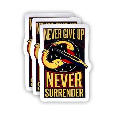 Imagem de (3 peças) Adesivo Never Give Up Never Surrender, frases motivacionais sarcásticas, citação humorística, decalque de vinil para Kindle, laptop, garrafa de água, capacete rígido de telefone, adesivo de