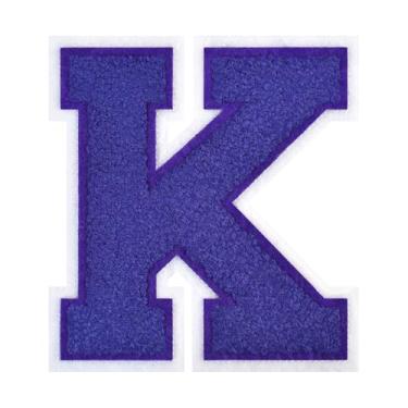 Imagem de 1 PÇ Patch de letra de chenille roxo de 11,4 cm com borda branca – Remendos do alfabeto para roupas, jaquetas, mochilas, chapéus para decoração personalizada, nome personalizado e artesanato. (K)