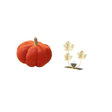 Imagem de Fenteer Almofada de Pelúcia de Abóbora de Halloween E Escultura de Folha, Almofada Decorativa para Sofá, para Quarto, Sala de Estar, Presente de Inauguração D