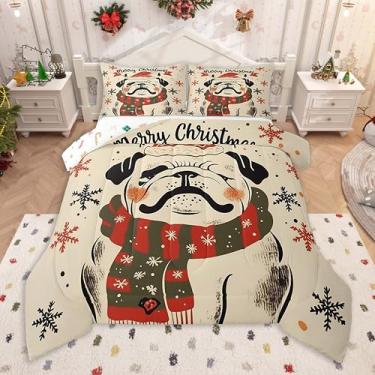 Imagem de Feelyou Conjunto de edredom King Size para crianças, meninos, meninas, buldogue francês, feliz Natal, inverno, fazenda, 1 edredom + 2 fronhas