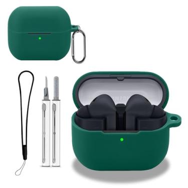 Imagem de Capa protetora para Galaxy Buds3 FE, capa protetora com kit de limpeza, capa protetora de silicone macio, acessórios para cordão e chaveiro, impermeável, à prova de poeira, à prova de choque, verde
