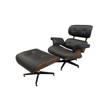 Imagem de Poltrona De Couro Com Puff Charles Eames Marrom