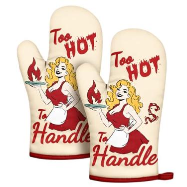 Imagem de Slohif Luva de forno engraçada resistente ao calor para mulheres – Pacote com 2 luvas vermelhas para cozinha fofas e inovadoras com 100% algodão para assar e cozinhar acessórios