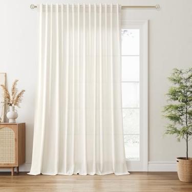 Imagem de Cortinas de linho extra largas de 250 cm de largura para pátio, porta deslizante de 250 cm, cortinas de filtragem de luz de comprimento creme, boho, natural, boho, casa de fazenda, cortinas mistas de