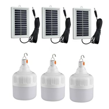 Imagem de Lampada para Camping, Lâmpada de Camping com Painel Solar, Lanterna Led Recarregável Usb, para Acampamento, Pesca(3 unidade,100W)