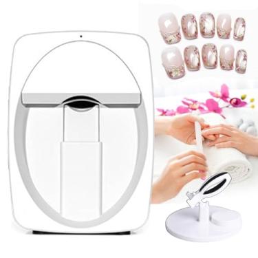 Imagem de DUANWUS Impressora digital de arte de unhas de 2400 Dpi, máquina de pintura de unhas portátil 3D com controle de aplicativo, identificação de bordas de unhas, para estúdio de unhas, manicure (branca)