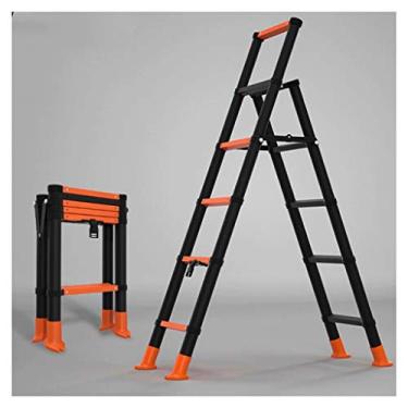 Imagem de BPHUI Escada de extensão telescópica para escada doméstica de 6 degraus, banco dobrável com pedal antiderrapante largo, escada de aço resistente de 150 kg, aderência de mão, leve, banco portátil de 150 kg carga máxima