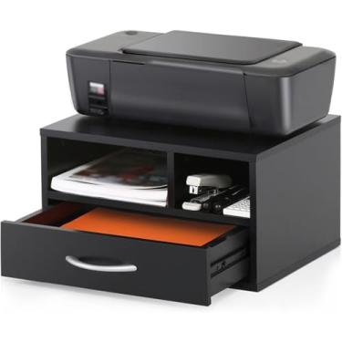 Imagem de Suporte de impressora com 2 suportes para impressora de pneus com armazenamento de madeira para mesa, escritório, prateleira de impressora (preto)