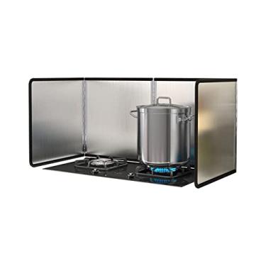 Imagem de HYUIO Protetor contra respingos de aço inoxidável antirespingos para fogão, protetor contra respingos de barreira de óleo dobrável, protetor de respingos de óleo de cozinha antiaderente