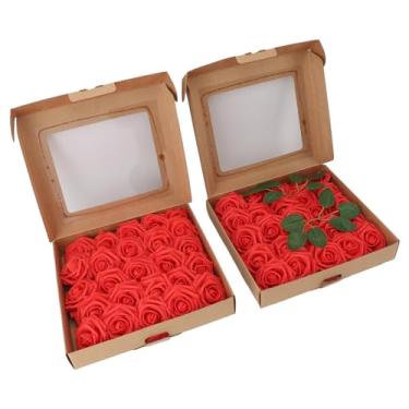 Imagem de SUNGOOYUE Flores Artificiais de Simulação de Rosas Com Hastes Ajustáveis ​​para Arranjos DIY, 50 Peças para Buquês, Flores de Bolo e Muito Mais (Vermelho brilhante)