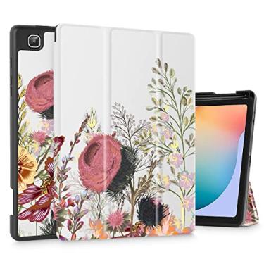 Imagem de Mektron Capa para Samsung Galaxy Tab S6 Lite 10,4" modelo 2022/2020 (SM-P610/P613/P615/P619) com suporte de caneta S, capa traseira de TPU macio de visualização em vários ângulos com função automática de despertar/hibernar, mar de flores
