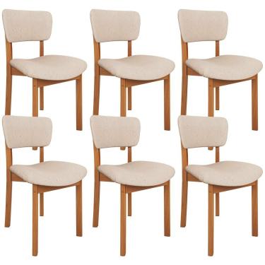 Imagem de Kit 06 Cadeiras Para Sala De Jantar Cozinha Living Estofada Dara L02 Linho Bege - Lyam Decor