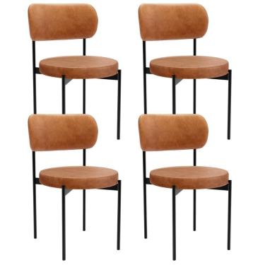 Imagem de Kit 04 Cadeiras Estofadas Para Sala De Jantar Louvre L02 Couríssimo Canela - Lyam Decor