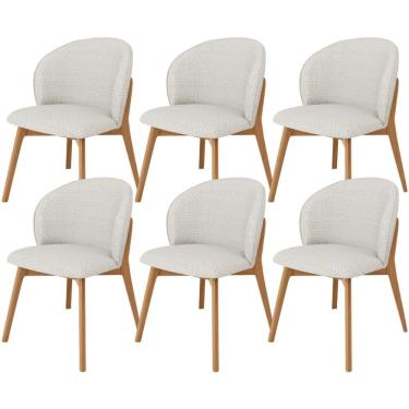 Imagem de Kit 06 Cadeiras De Jantar E Estar Living Estofada Mia L02 Bouclê Cru - Lyam Decor