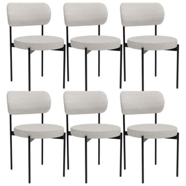 Imagem de Kit 06 Cadeiras Estofadas Para Sala De Jantar Louvre L02 Bouclê Cru - Lyam Decor