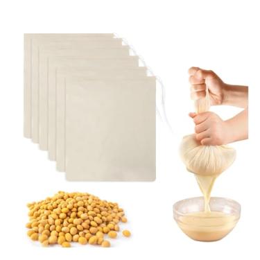 Imagem de Pacote com 6 sacos de leite de nozes sacos de gaze 35 x 30 cm coador de malha de grau alimentício reutilizável saco de pano de algodão cordão coador de leite de amêndoa para leite de nozes iogurte