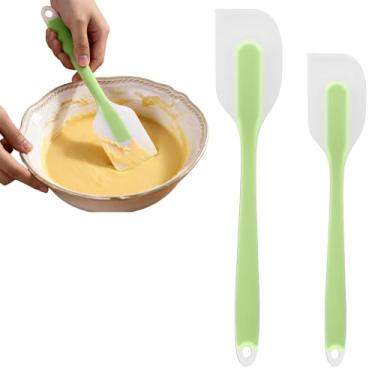 Imagem de Pacote com 2 espátulas de silicone, resistente ao calor, borracha flexível antiaderente para cozinhar e misturar na lava-louças (verde, grande + pequena)