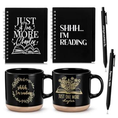 Imagem de Yetene 10 peças de presentes para amantes de livros incluídos 368 g caneca de café de cerâmica espiral diário caderno caneta esferográfica cartão de felicitações envelope livro de Natal clube presente