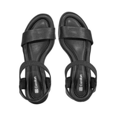 Imagem de Sandália Preta Tira Larga Fecho Elástico Salto Médio | Comfort-Feminino