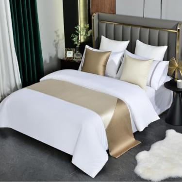 Imagem de Cachecol para cama de hotel, simples, elegante, cores contrastantes, roupa de cama, decorativa, sem desbotamento, colcha, protetora, macia, para cama de solteiro, queen size, champanhe, 50 x 180 cm