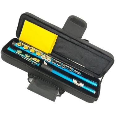 Imagem de Flauta corporal de cobre-níquel 16 furos fechados chaves C flauta azul com chave E