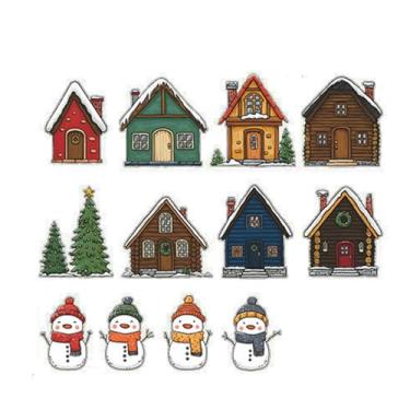 Imagem de HuGei Adesivos de parede de Natal, adesivos de festa de inverno, faça você mesmo, cabana e boneco de neve para decoração de casa, como sala de estar, quarto, banheiro, quarto de criança