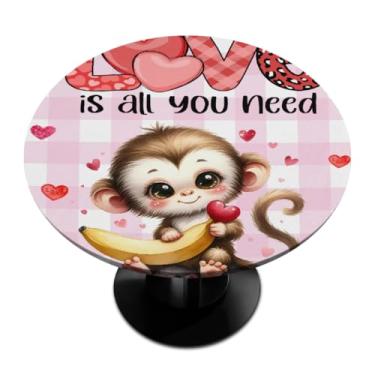 Imagem de hongjinglin Toalha de mesa redonda com borda elástica para dia dos namorados toalha de mesa redonda limpa para ambientes internos e externos, pátio, jantar, cozinha, festival, decoração para mesas de